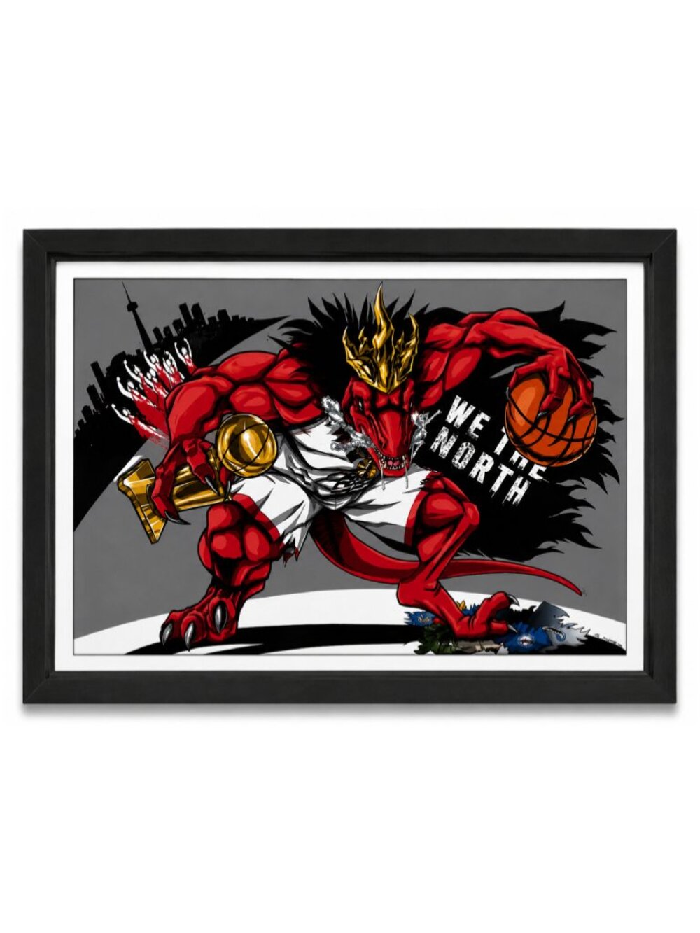 Framed Red Devil Basketball Trophy Comic Art Print | Black Frame